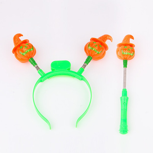 럭셔리 LED 호박머리띠+호박봉 세트(오렌지)